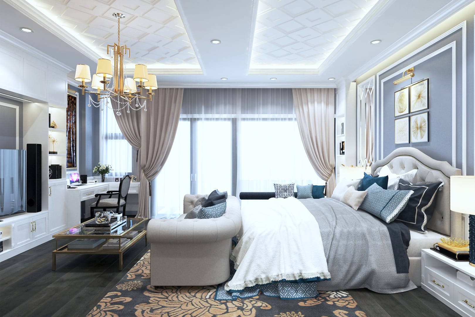 Rèm cũng được trang trí tỉ mỉ nhằm tạo nên không gian phòng ngủ sang trọng, nền nã