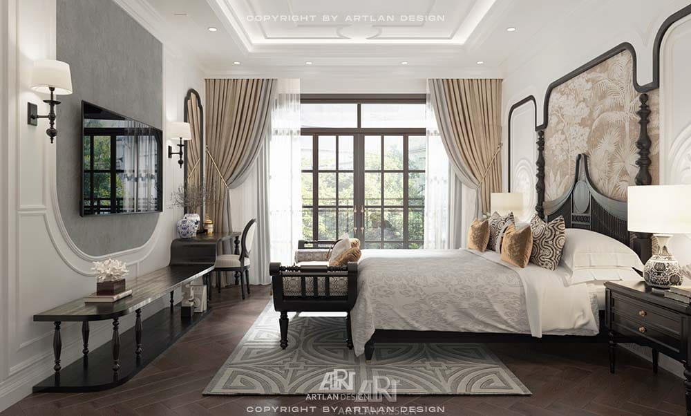 Phòng ngủ biệt thự liền kề Indochine với những điểm nhấn đậm chất Việt Nam
