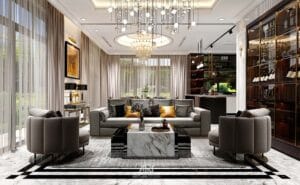 Ấn tượng với sự hào nhoáng và đẳng cấp của phòng khách villa