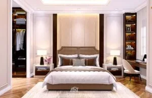 Màu sắc trong phòng ngủ biệt thự tạo ra không gian thư giãn và sang trọng