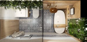 Vật liệu mang hơi hướng tự nhiên và cây xanh sẽ tạo nên không gian dễ chịu và thoải mái